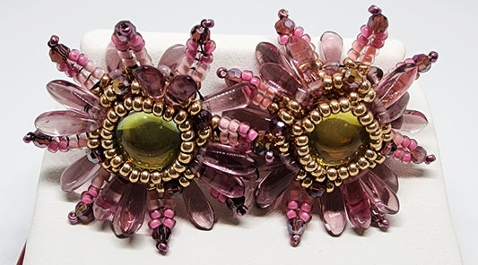 Aster Flower Herringbone Post Earrings