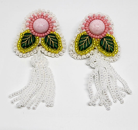Rosebud Bead Embroidery Earrings