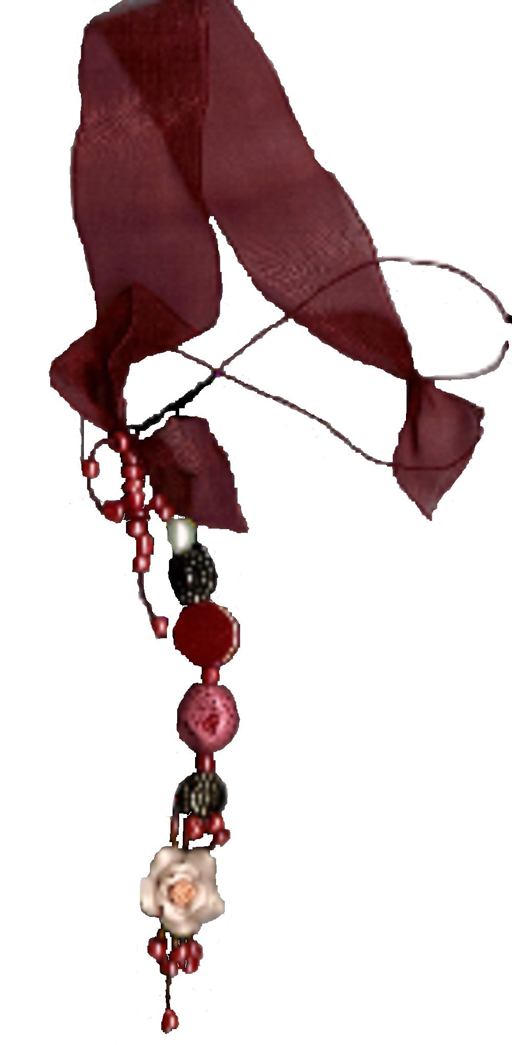 Red & Gold Organza With Looped Bead Clusters Bookmark