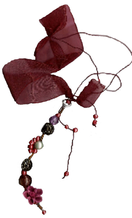 Red & Gold Organza With Ringed Pearl Bookmark
