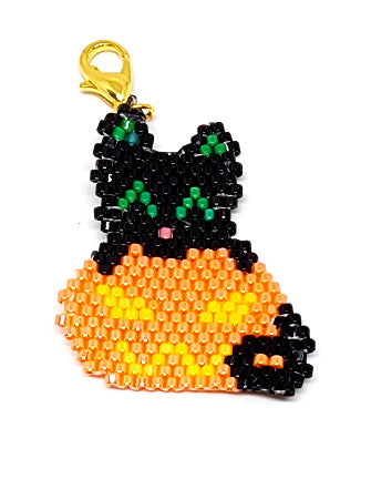 Black Cat With Pumpkin Brick Stitch Charm