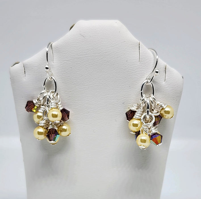 Pearl and Crystal Cluster Earrings