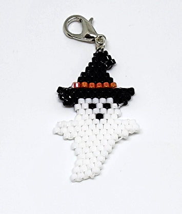 Ghost Wearing Witch Hat Brick Stitch Charm