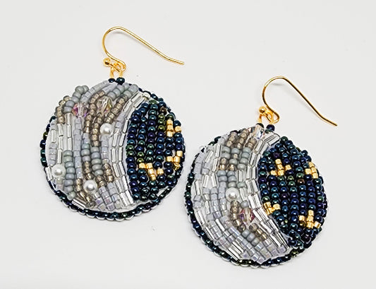Moon Phase Embroidered Earrings