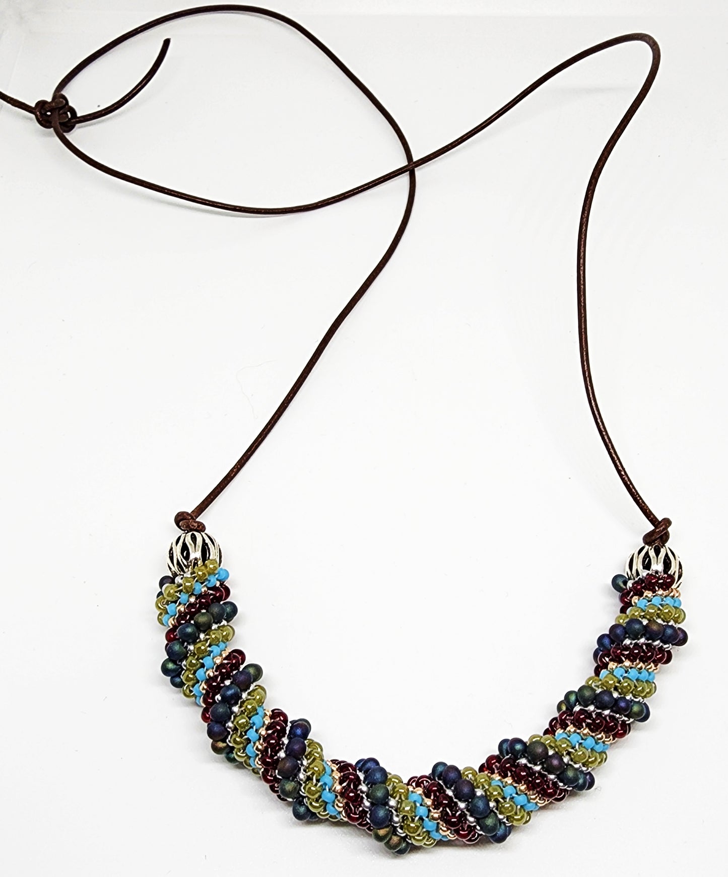 Twisted Peyote Rope and Leather Necklace