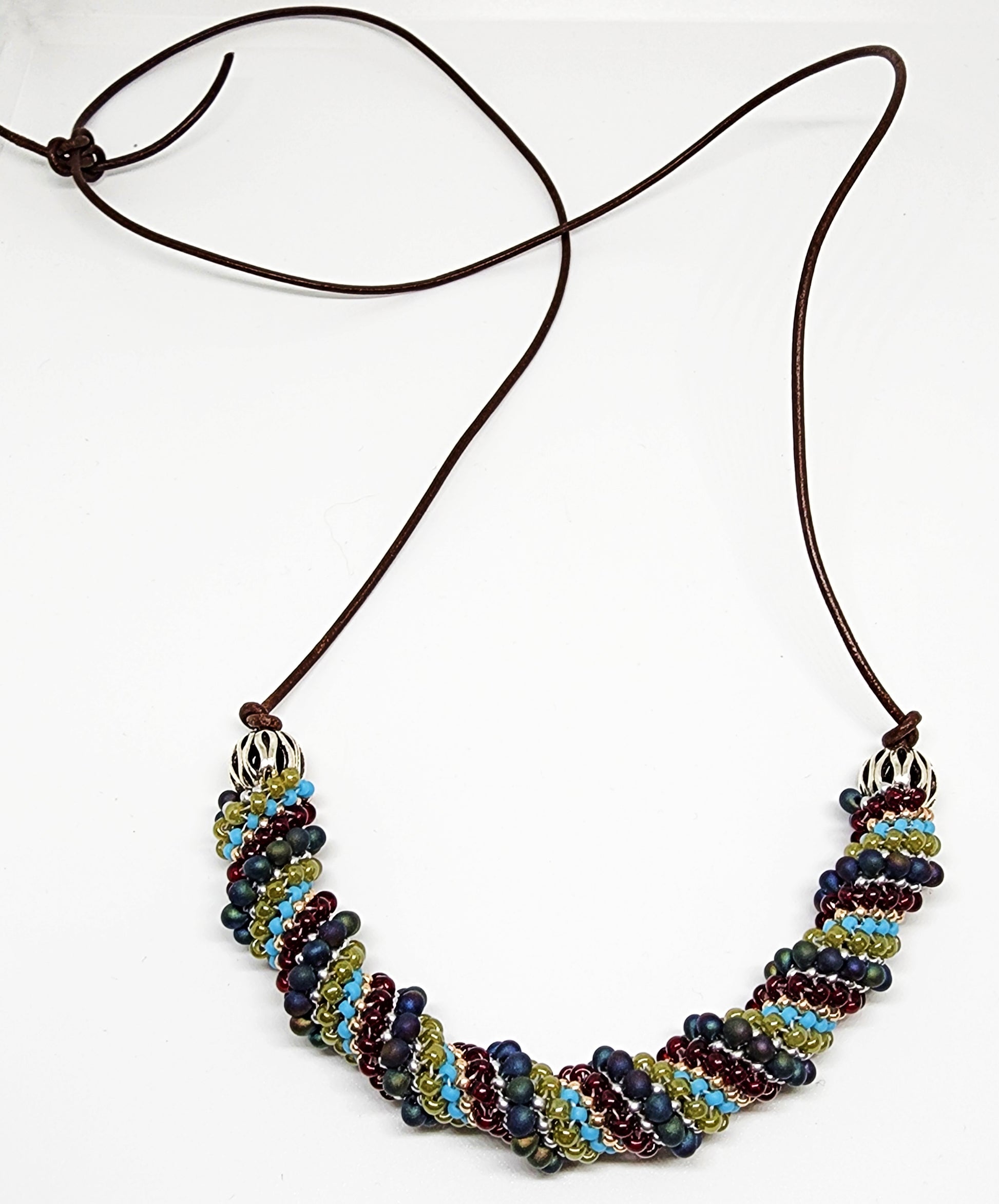 Twisted Peyote Rope and Leather Necklace