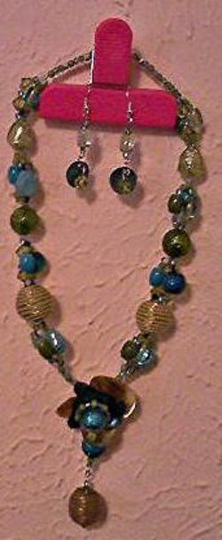 Blue Flower Necklace and Earrings Jewelry Set