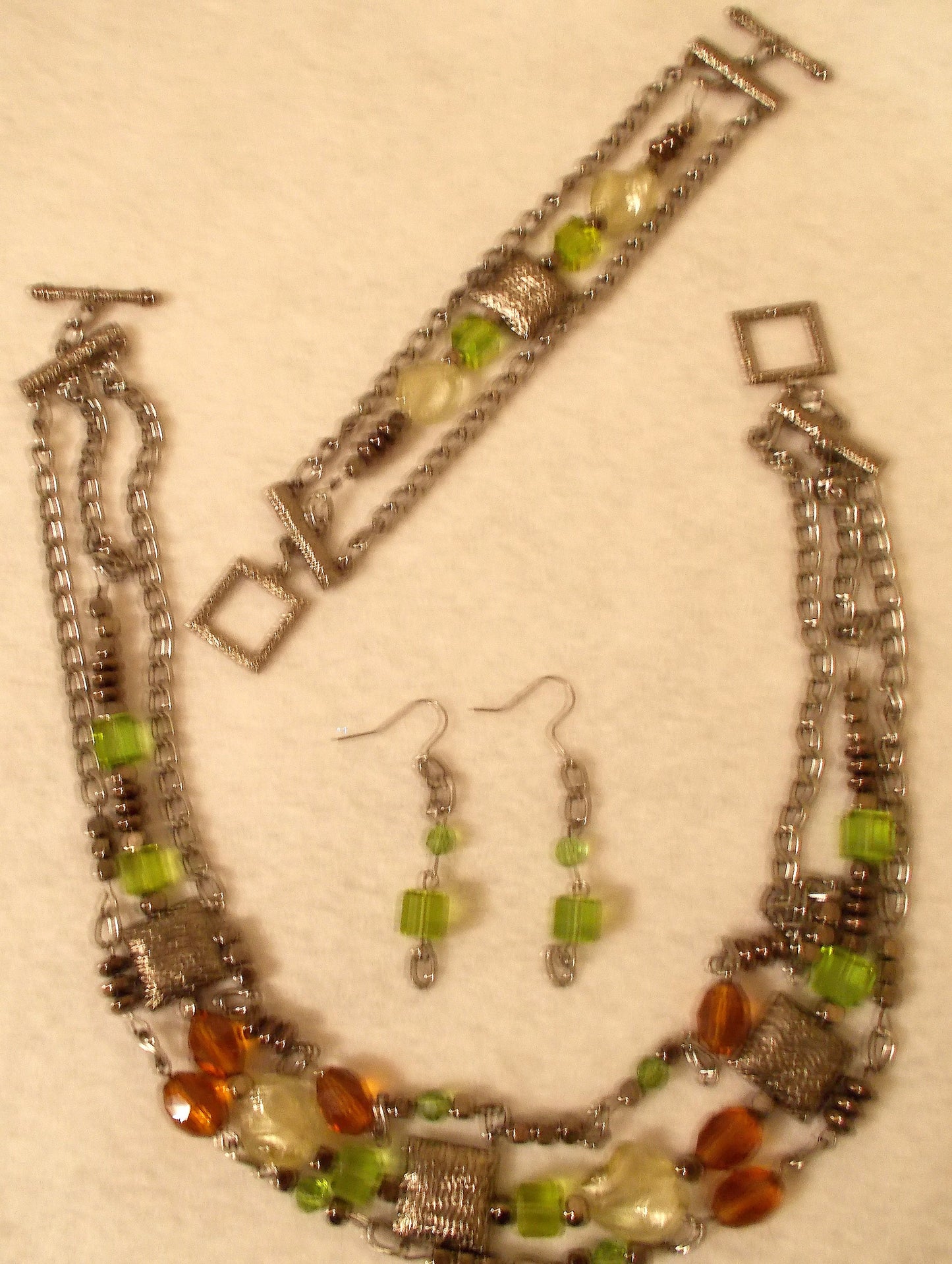 Peridot and Amber Strands Jewelry Set