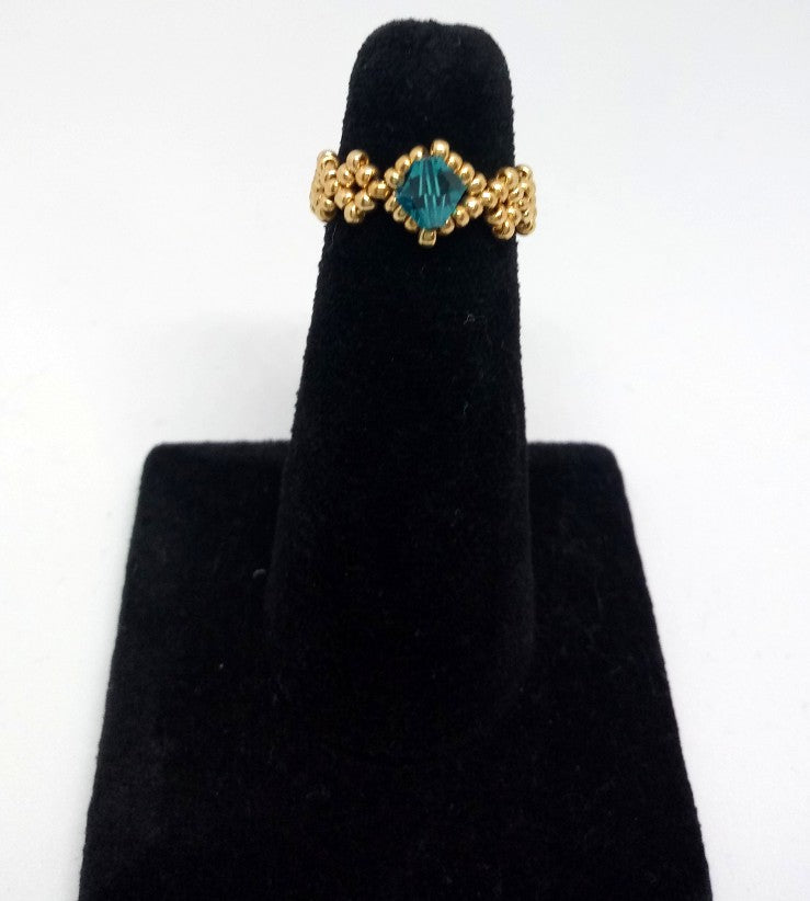 Dainty Beaded Ring gold/teal