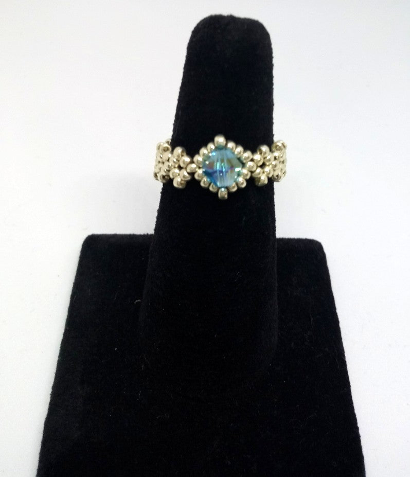 Dainty Beaded Ring Silver/Blue