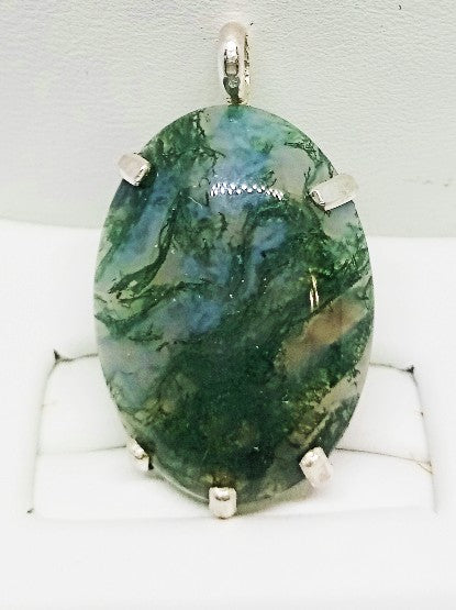 sterling silver moss agate pendant